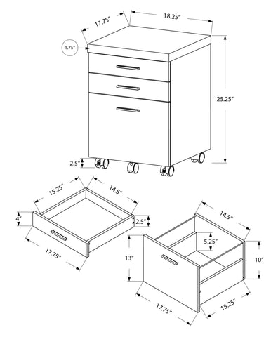 17.75" x 18.25" x 25.25" Black Grey Particle Board 3 Drawers Filing Cabinet