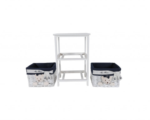 12.5" x 16" x 25" White Blue Portable 2 Drawers