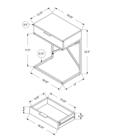 12.75" x 18.25" x 23.5" Grey Finish Metal Accent Table