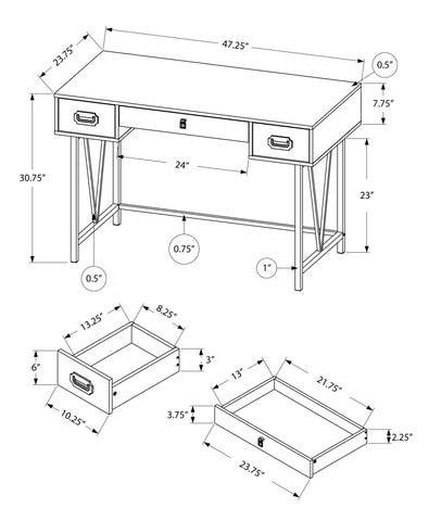 23.75" x 47.25" x 30.75" Grey Black Particle Board Hollow Core Metal Computer Desk