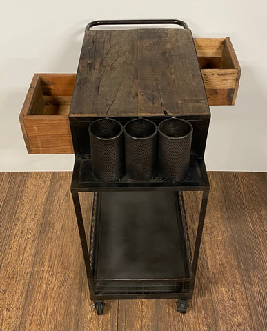 Rolling Rustic Black and Natural Bar Cart