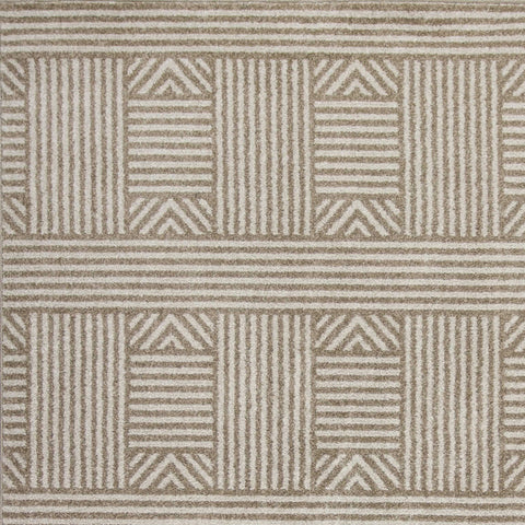 7' x 9' Beige Geometric Lines UV Treated Indoor Area Rug