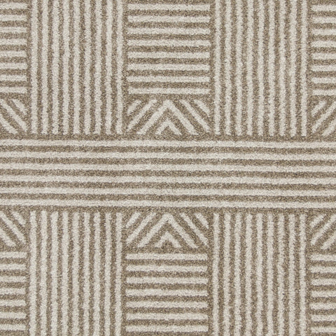 7' x 9' Beige Geometric Lines UV Treated Indoor Area Rug