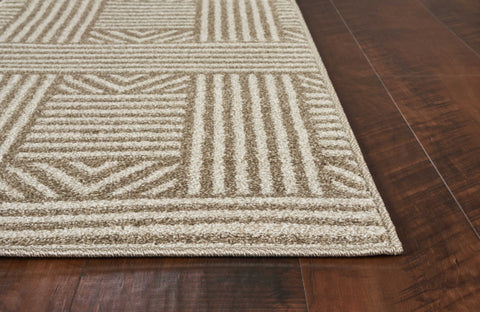 7' x 9' Beige Geometric Lines UV Treated Indoor Area Rug