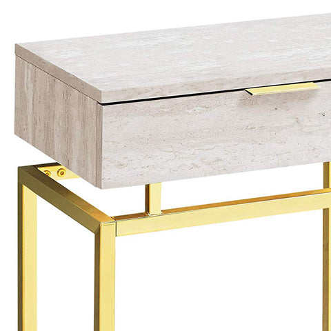 12.75" x 18.25" x 23.25" Beige Finish and Gold Metal Accent Table