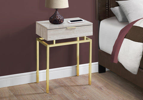 12.75" x 18.25" x 23.25" Beige Finish and Gold Metal Accent Table