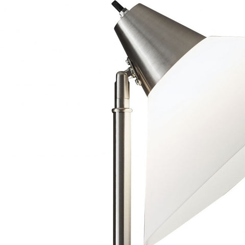 Elemental Brushed Steel Metal Torchiere with White Cone Shade