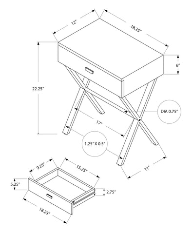 12" x 18.25" x 22.25" Grey Finish and Black Metal Accent Table