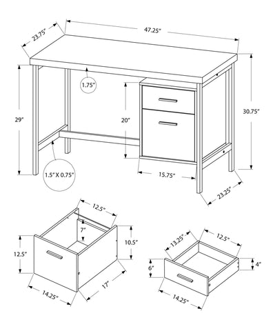 23.75" x 47.25" x 30.75" White Silver Particle Board Hollow Core Metal Computer Desk