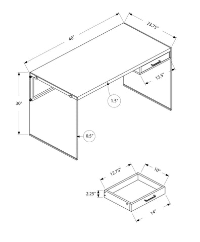 23.75" x 48" x 30" Grey Black Clear Particle Board Glass Metal Tempered Gl Computer Desk