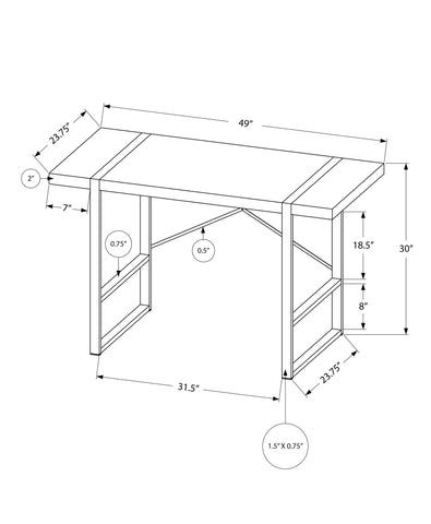 23.75" x 49" x 30" White Black Particle Board Hollow Core Metal Computer Desk