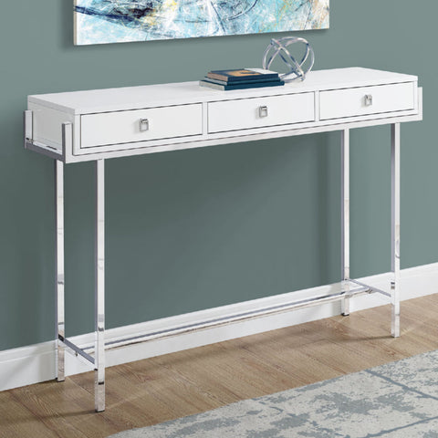 12" x 48" x 31.75" White Particle Board Metal Accent Table