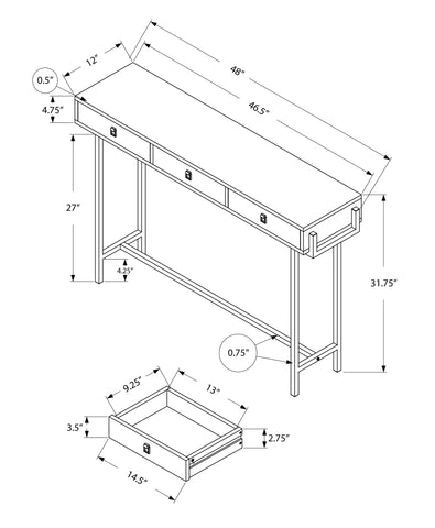 12" x 48" x 31.75" White Particle Board Metal Accent Table