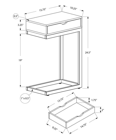 10.25" x 15.75" x 24.5" Grey Finish and Laminated Metal Accent Table