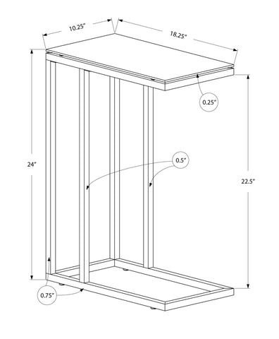 18.25" x 10.25" x 24" White Metal Tempered Glass Accent Table