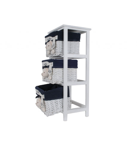 12.5" x 16" x 35.5" White Blue Portable 3 Drawers