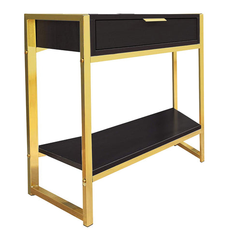 12.75" x 19.5" x 23.75" Cappuccino Finish and Gold Metal Accent Table