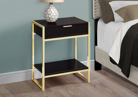 12.75" x 19.5" x 23.75" Cappuccino Finish and Gold Metal Accent Table