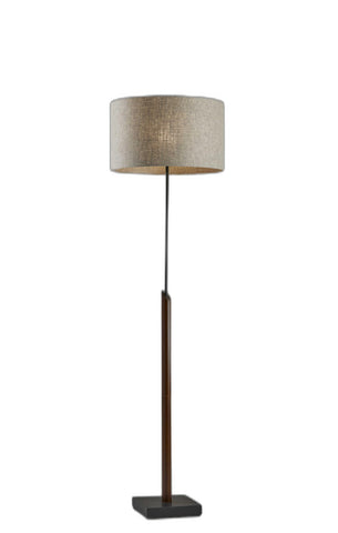 Sculptural Wood Floor Lamp with Black Metal Accents