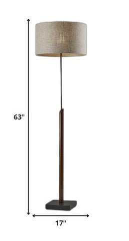 Sculptural Wood Floor Lamp with Black Metal Accents