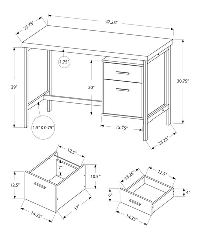 23.75" x 47.25" x 30.75" Black Grey Particle Board Hollow Core Metal Computer Desk