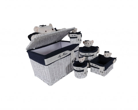 15.5" x 23.5" x 22" WhiteBlueRectangularBear Design Basket Set of 5