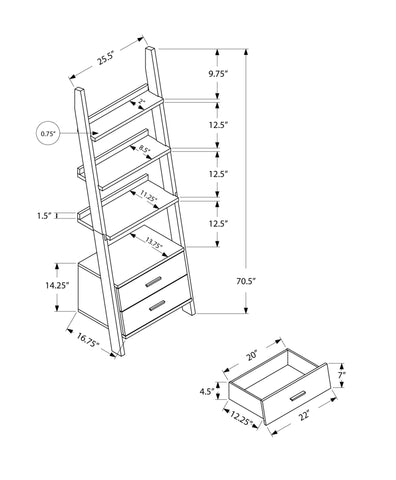 16.75" x 25.5" x 69" Grey White Particle Board Hollow Core Bookcase with 2 Storage Drawers