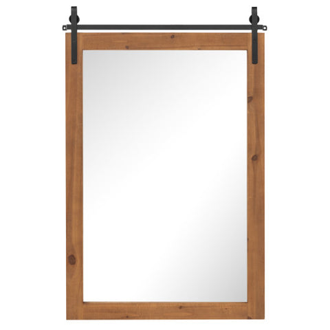 40 x 25 Inch Farmhouse Bathroom Mirror with Wooden Frame and Metal Bracket-Brown