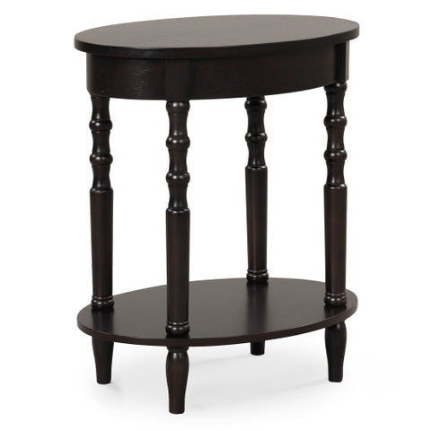 2-Tier Oval Side Table with Storage Shelf and Solid Wood Legs-Espresso