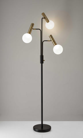 Sleek Black and Brass Finish LED 3-Arm Floor Lamp