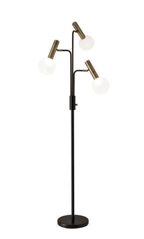 Sleek Black and Brass Finish LED 3-Arm Floor Lamp