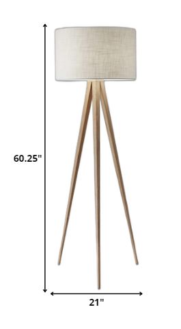 Treble Floor Lamp Three Natural Wood Finish Legs