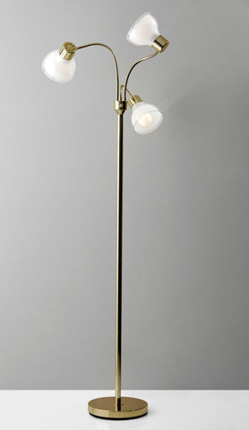 Adjustable Three Light Floor Lamp in Lustrous Gold Finish With Frosted Inner Shades