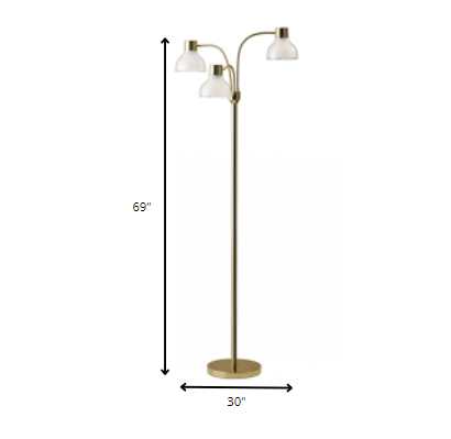 Adjustable Three Light Floor Lamp in Lustrous Gold Finish With Frosted Inner Shades