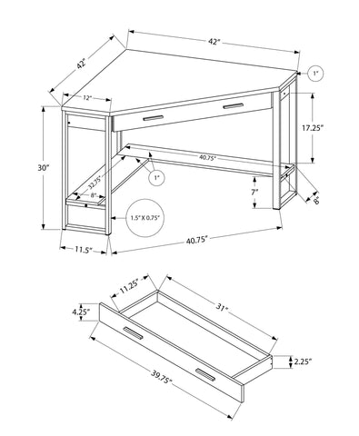 42" x 42" x 30" Dark Taupe Silver Particle Board Hollow Core Metal Computer Desk