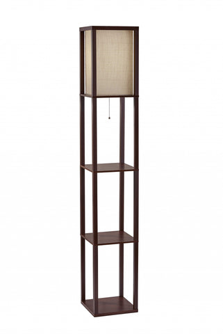 Floor Lamp with Walnut Wood Finish Storage Shelves