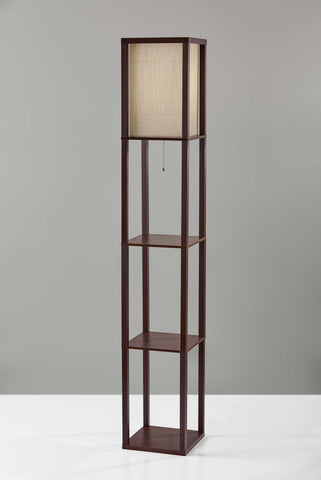 Floor Lamp with Walnut Wood Finish Storage Shelves