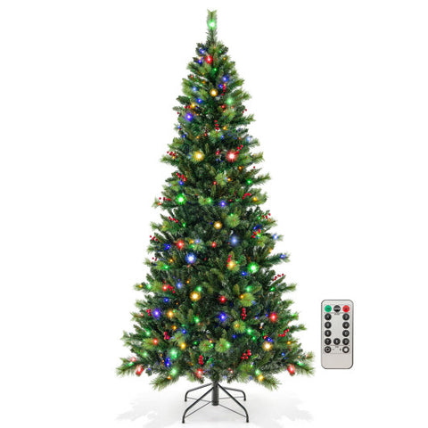 6/7/8 Feet Pre-Lit Artificial Christmas Tree with 300/400/500 LED Lights-8 ft