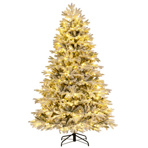 4.5/6/7 FT Artificial Pre-Lit Christmas Tree Hinged Xmas Tree with Warm White LED lights-7 ft