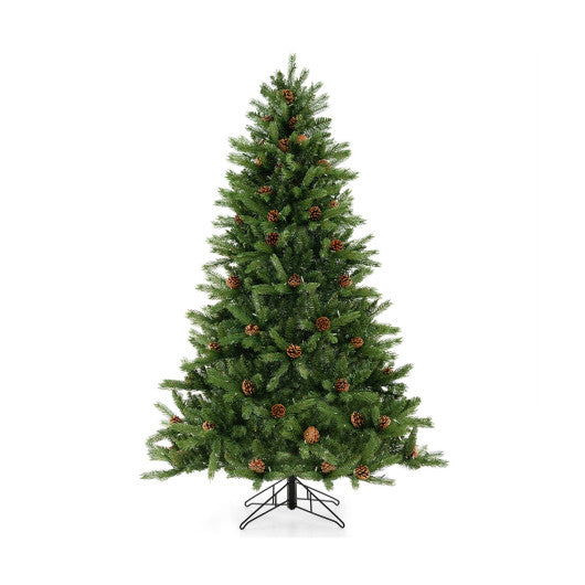 6/7 FT Artificial Christmas Tree with Pine Cones and Adjustable Brightness-6 ft