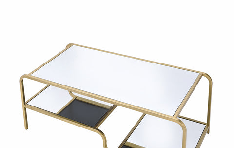 52" X 24" X 18" Gold And Clear Glass Metal Coffee Table