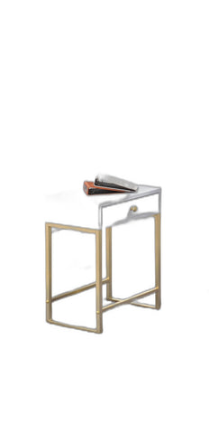 Sleek White and Brass End or Side Table