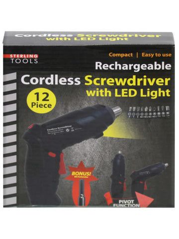 Cordless Screwdriver with LED Light and Bits Included (Available in a pack of 1)