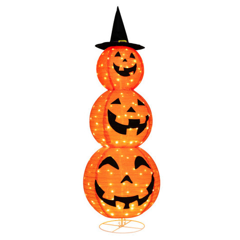 Light Up Triple Stacked Halloween Pumpkin Decoration Witch Hat