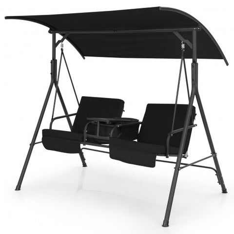 Porch Swing Chair with Adjustable Canopy-Black