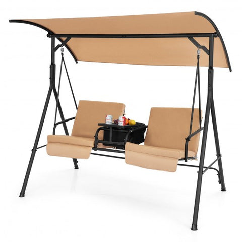 Porch Swing Chair with Adjustable Canopy-Beige