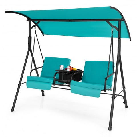 Porch Swing Chair with Adjustable Canopy-Turquoise