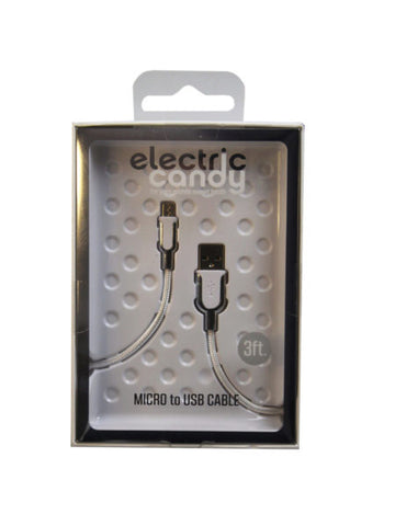 Electric Candy 3 Ft Micro USB Cable in Silver and White (Available in a pack of 16)