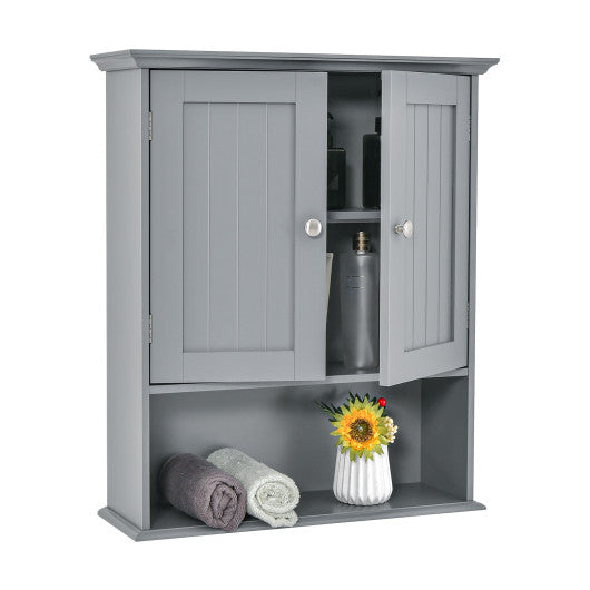 Wall Mount Bathroom Cabinet Storage Organizer with Doors and Shelves-Gray