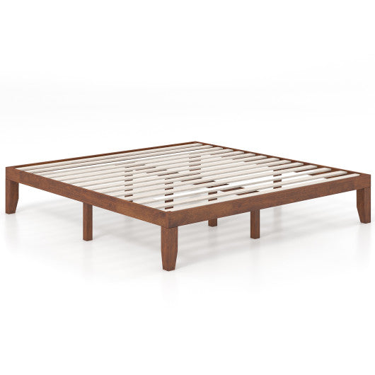 14 Inch King Size Rubber Wood Platform Bed Frame with Wood Slat Support-Walnut